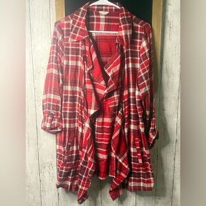 Gap Women’s M/L Red/White Flannel Ruffled Long Cardigan with Pockets